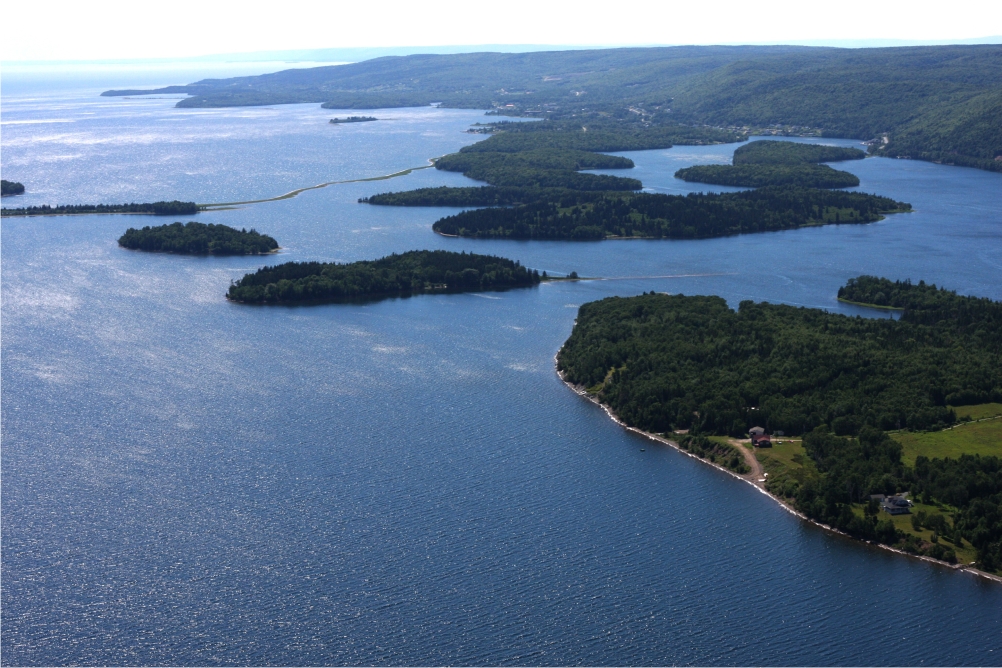 Oblique aerial view of Irish Vale Pond in East Bay, Bras d'Or Lakes